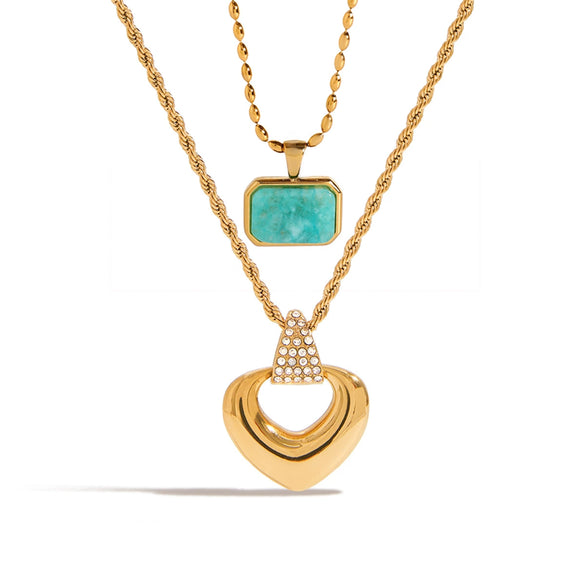 Wholesale Stainless Steel And Titanium Steel Geometric Heart Hollow Pendant Regular Chain Necklace With Electroplating For Women