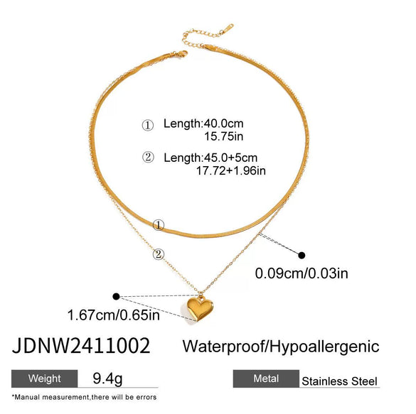 Wholesale Stainless Steel And Titanium Steel Geometric Love Pendant Double Layer Necklace For Women With Electroplating
