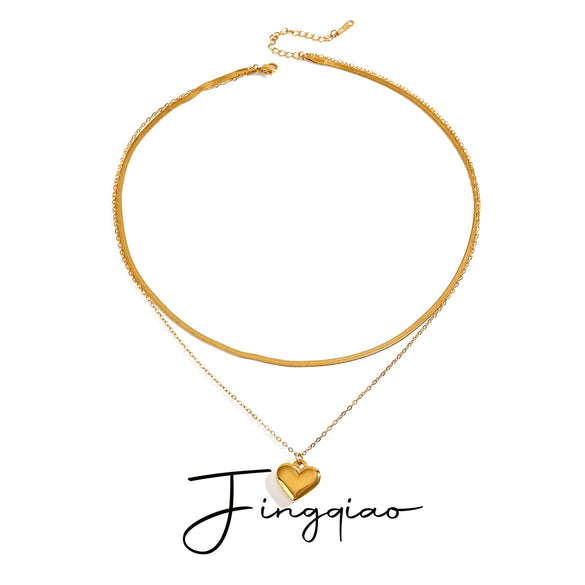Wholesale Stainless Steel And Titanium Steel Geometric Love Pendant Double Layer Necklace For Women With Electroplating