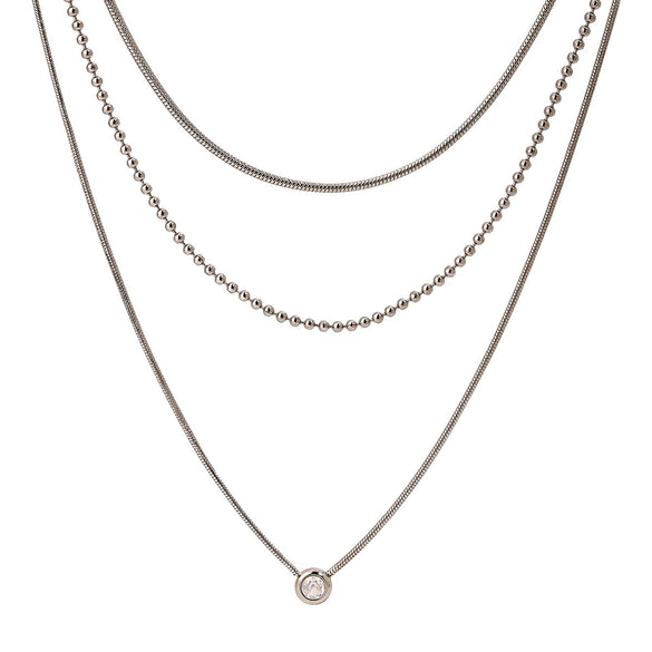Wholesale Stainless Steel And Titanium Steel Geometric Pattern Three Layer Necklace With Round White Diamond Pendant For Women
