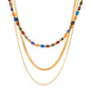 Wholesale Stainless Steel And Titanium Steel Geometric Style Double Layer Snake Chain Necklace With Colorful Natural Stone Beads And Electroplating Treatment For Women