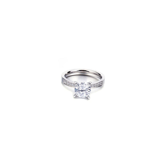 Wholesale Stainless Steel And Titanium Steel Geometric Zircon Women's Ring With Fourclaw Design And Electroplating
