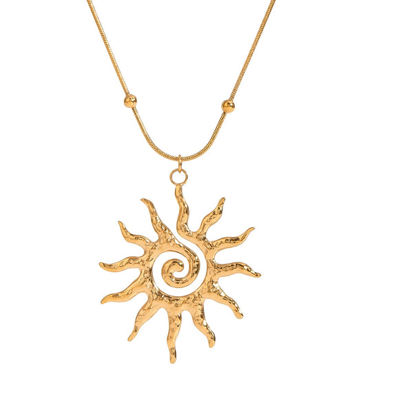 Wholesale Stainless Steel And Titanium Steel Hammer Spiral Sun Pendant Necklace With Geometric Pattern And Electroplating For Women