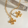 Wholesale Stainless Steel And Titanium Steel Hammered Cross Pendant Necklace And Ring With Light Luxury Design And Electroplating Treatment For Women