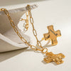 Wholesale Stainless Steel And Titanium Steel Hammered Cross Pendant Necklace And Ring With Light Luxury Design And Electroplating Treatment For Women