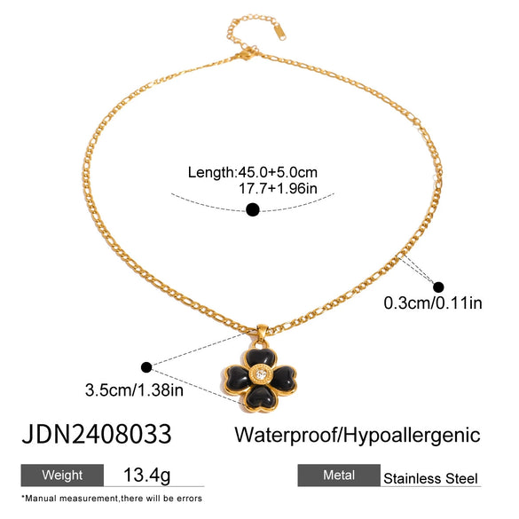 Wholesale Stainless Steel And Titanium Steel Inlaid Black Agate Four Leaf Clover And Heart Shape Necklace With Electroplating And Original Design