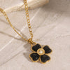 Wholesale Stainless Steel And Titanium Steel Inlaid Black Agate Four Leaf Clover And Heart Shape Necklace With Electroplating And Original Design