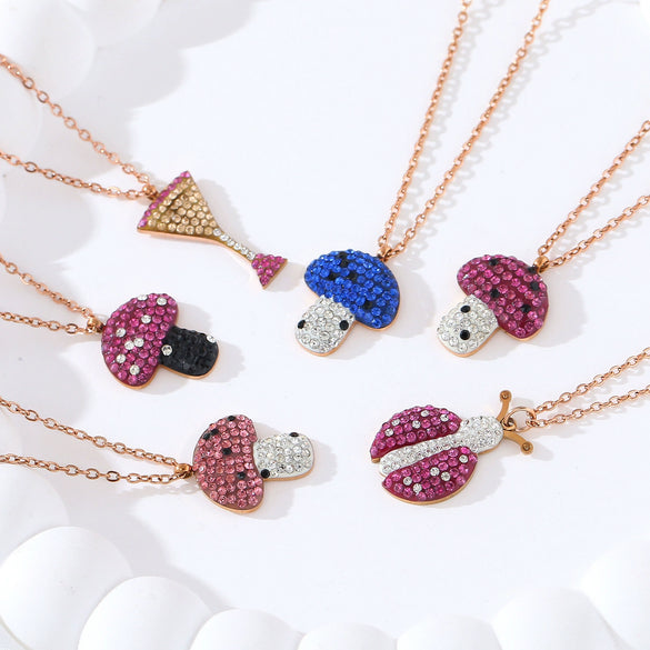 Wholesale Stainless Steel And Titanium Steel Insect And Mushroom Pendant Necklace For Women With Electroplating Light Luxury Style