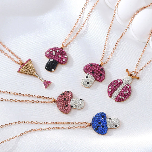 Wholesale Stainless Steel And Titanium Steel Insect And Mushroom Pendant Necklace For Women With Electroplating Light Luxury Style