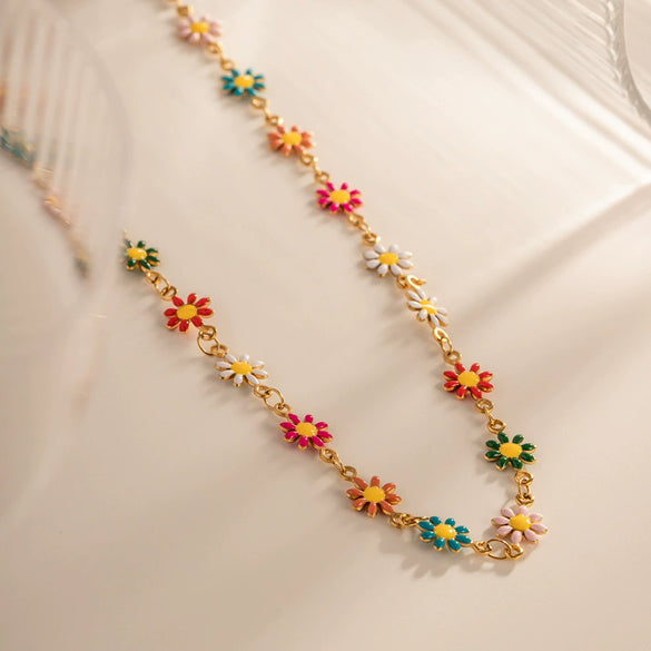 Wholesale Stainless Steel And Titanium Steel Jewelry Geometric Style Daisy Chain Necklace And Bracelet With Electroplating