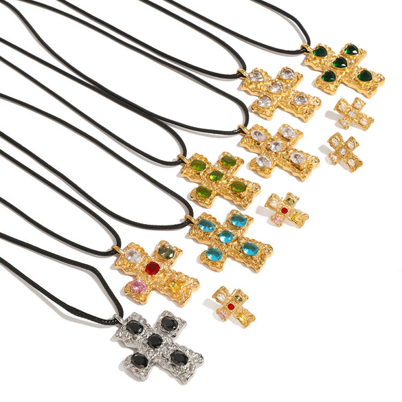 Wholesale Stainless Steel And Titanium Steel Jewelry With Cross Shape And Geometric Pattern Electroplated Necklace And Earrings For Women