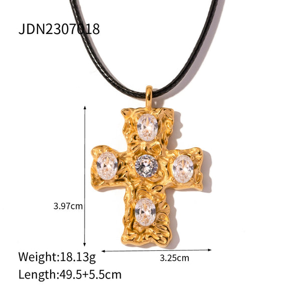 Wholesale Stainless Steel And Titanium Steel Jewelry With Cross Shape And Geometric Pattern Electroplated Necklace And Earrings For Women