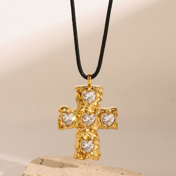 Wholesale Stainless Steel And Titanium Steel Jewelry With Cross Shape And Geometric Pattern Electroplated Necklace And Earrings For Women