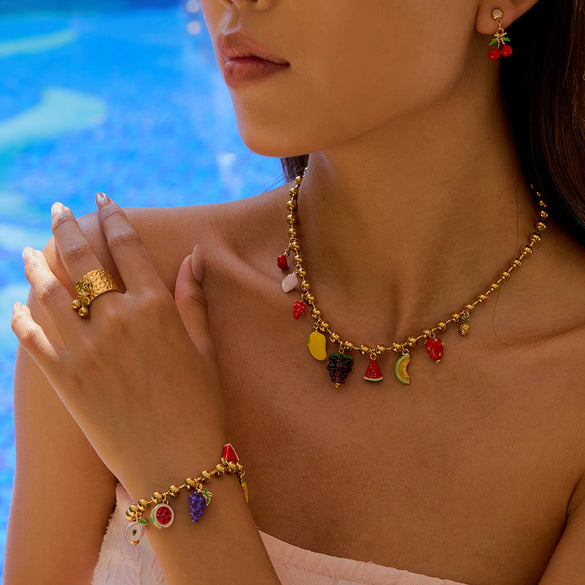 Wholesale Stainless Steel And Titanium Steel Jewelry With Fruit Pattern For Women Regular Chain Electroplating Processing