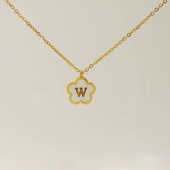 Wholesale 316L Stainless Steel And 316L Stainless Steel Letter And Five Leaf Clover Necklace With Electroplating Treatment