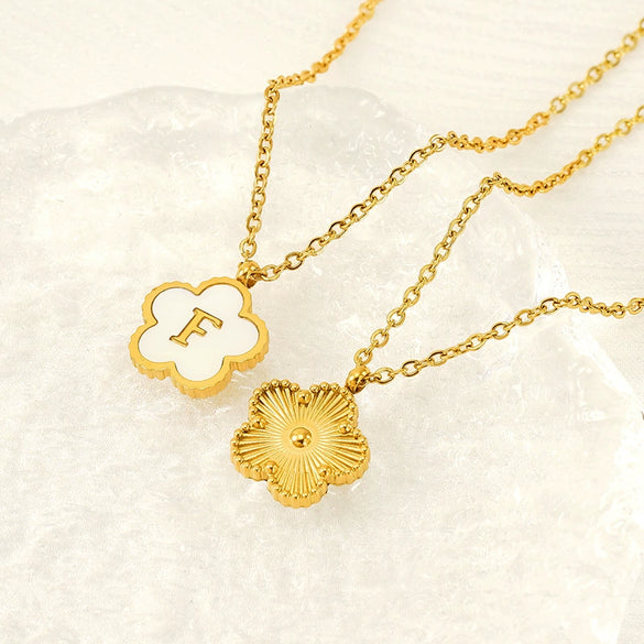 Wholesale 316L Stainless Steel And 316L Stainless Steel Letter And Five Leaf Clover Necklace With Electroplating Treatment