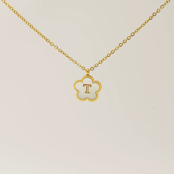 Wholesale 316L Stainless Steel And 316L Stainless Steel Letter And Five Leaf Clover Necklace With Electroplating Treatment