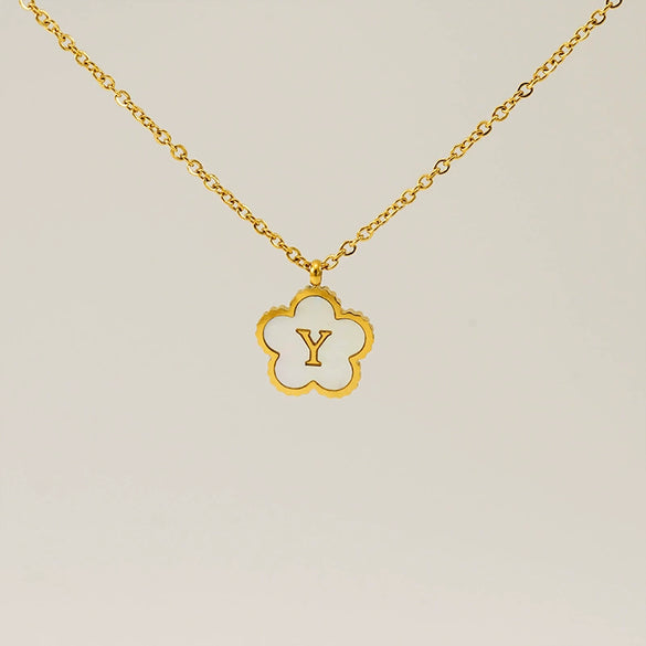 Wholesale 316L Stainless Steel And 316L Stainless Steel Letter And Five Leaf Clover Necklace With Electroplating Treatment