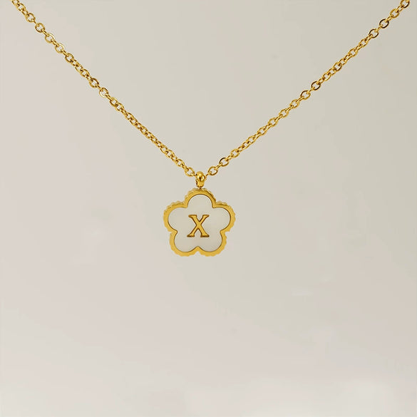 Wholesale 316L Stainless Steel And 316L Stainless Steel Letter And Five Leaf Clover Necklace With Electroplating Treatment