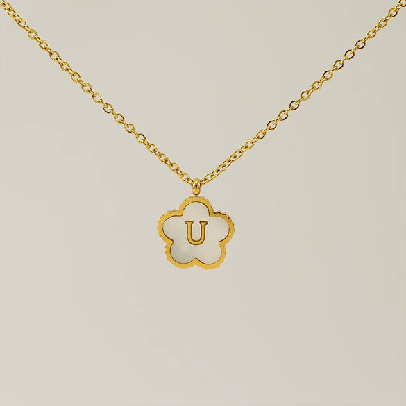 Wholesale 316L Stainless Steel And 316L Stainless Steel Letter And Five Leaf Clover Necklace With Electroplating Treatment