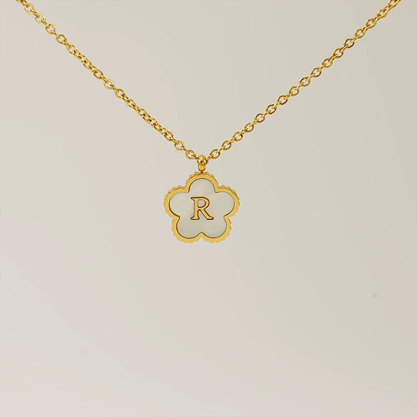 Wholesale 316L Stainless Steel And 316L Stainless Steel Letter And Five Leaf Clover Necklace With Electroplating Treatment