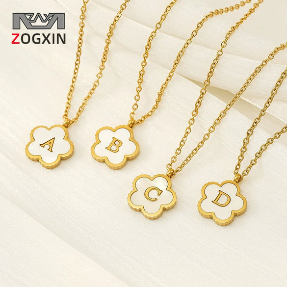 Wholesale 316L Stainless Steel And 316L Stainless Steel Letter And Five Leaf Clover Necklace With Electroplating Treatment