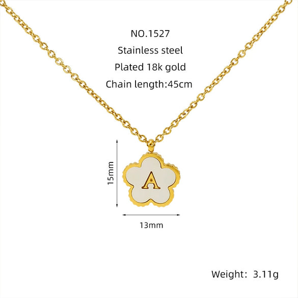 Wholesale 316L Stainless Steel And 316L Stainless Steel Letter And Five Leaf Clover Necklace With Electroplating Treatment