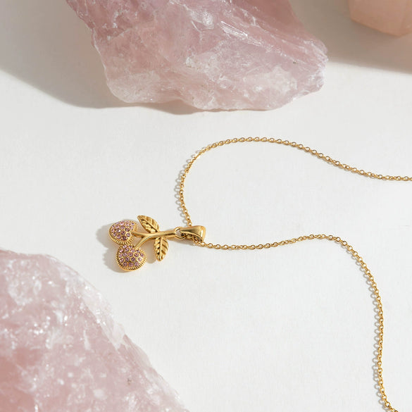 Wholesale Stainless Steel And Titanium Steel Light Luxury Niche Highend Cherry Zircon Women's Necklace With Electroplating