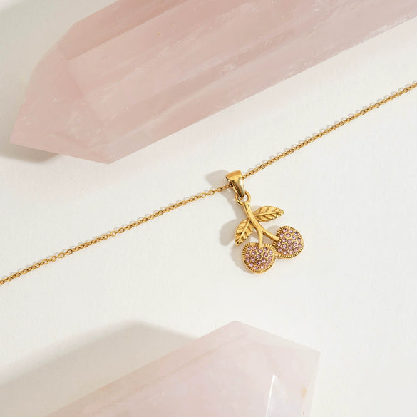 Wholesale Stainless Steel And Titanium Steel Light Luxury Niche Highend Cherry Zircon Women's Necklace With Electroplating