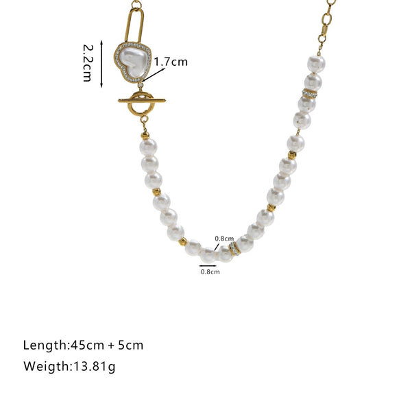 Wholesale Stainless Steel And Titanium Steel Love Imitation Pearl Shape Light Luxury Necklace With Snake Bone Chain And Electroplating For Women