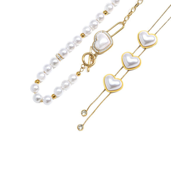 Wholesale Stainless Steel And Titanium Steel Love Imitation Pearl Shape Light Luxury Necklace With Snake Bone Chain And Electroplating For Women