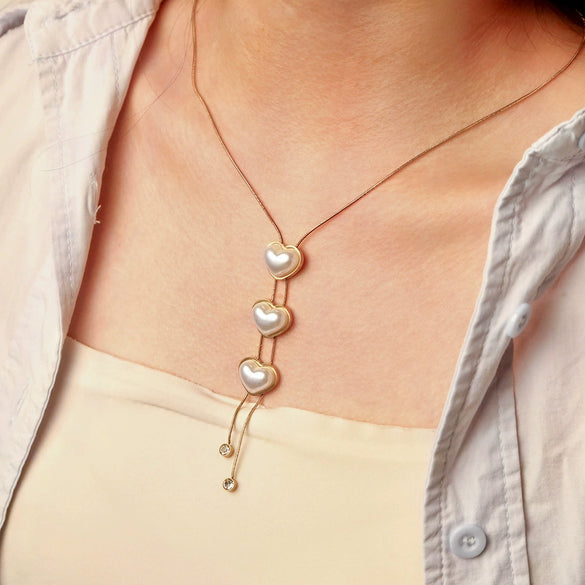 Wholesale Stainless Steel And Titanium Steel Love Imitation Pearl Shape Light Luxury Necklace With Snake Bone Chain And Electroplating For Women
