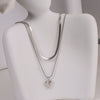Wholesale Stainless Steel And Titanium Steel Love Peach Heart Double Layer Clavicle Necklace With Snake Bone Chain And Electroplating