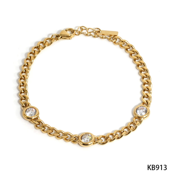Wholesale Stainless Steel And Titanium Steel Necklace And Bracelet Set With Retro Cuban Chain And Round Zircon Electroplated