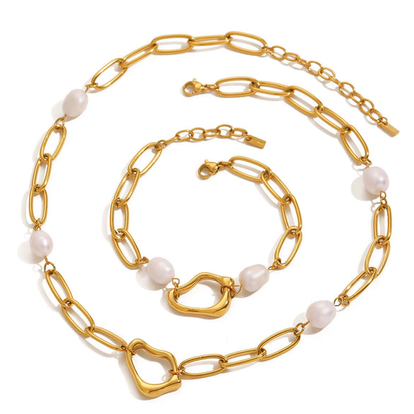 Wholesale Stainless Steel And Titanium Steel Pearl Necklace With Wave Pattern And Electroplating For Women