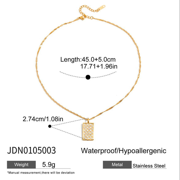 Wholesale Stainless Steel And Titanium Steel Rectangular Geometric Pendant Necklace With White Diamond Electroplated For Women In Classic Style
