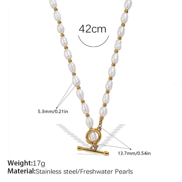 Wholesale 316L Stainless Steel And 316L Stainless Steel Sea Life Pattern Freshwater Pearl Ot Buckle Necklace And Bracelet Set 18K Gold Plated Fashion Style For Women