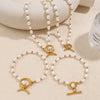 Wholesale 316L Stainless Steel And 316L Stainless Steel Sea Life Pattern Freshwater Pearl Ot Buckle Necklace And Bracelet Set 18K Gold Plated Fashion Style For Women