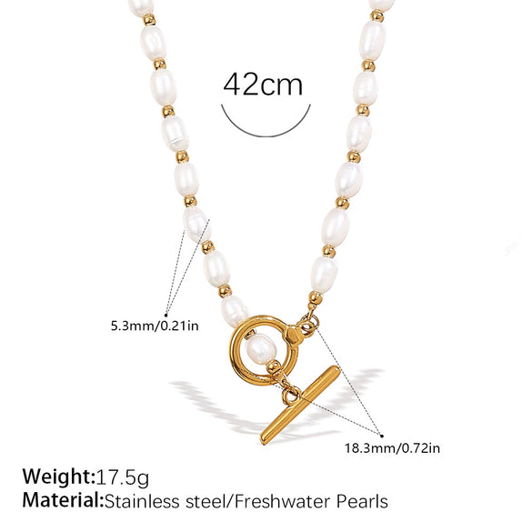 Wholesale 316L Stainless Steel And 316L Stainless Steel Sea Life Pattern Freshwater Pearl Ot Buckle Necklace And Bracelet Set 18K Gold Plated Fashion Style For Women