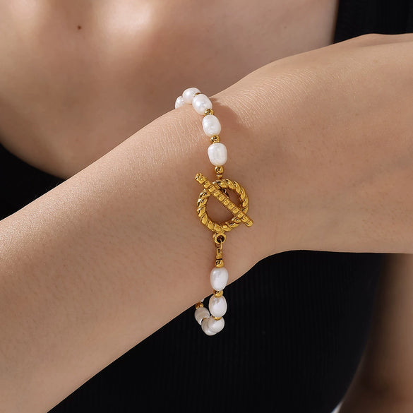 Wholesale 316L Stainless Steel And 316L Stainless Steel Sea Life Pattern Freshwater Pearl Ot Buckle Necklace And Bracelet Set 18K Gold Plated Fashion Style For Women