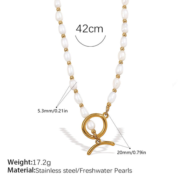 Wholesale 316L Stainless Steel And 316L Stainless Steel Sea Life Pattern Freshwater Pearl Ot Buckle Necklace And Bracelet Set 18K Gold Plated Fashion Style For Women