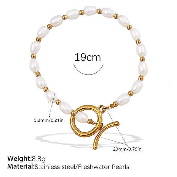 Wholesale 316L Stainless Steel And 316L Stainless Steel Sea Life Pattern Freshwater Pearl Ot Buckle Necklace And Bracelet Set 18K Gold Plated Fashion Style For Women