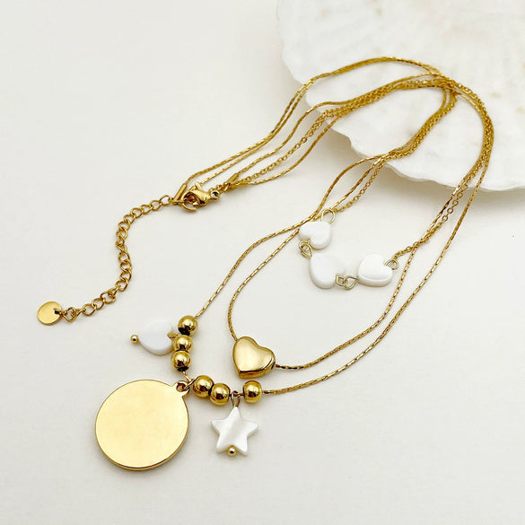 Wholesale Stainless Steel And Titanium Steel Star Moon Clavicle Necklace With Enamel Color Drop Oil Disc Pendant Electroplated For Women