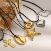 Wholesale Stainless Steel And Titanium Steel Starfish Shaped Women's Necklace With Black Rope Electroplated Treatment Geometric Design