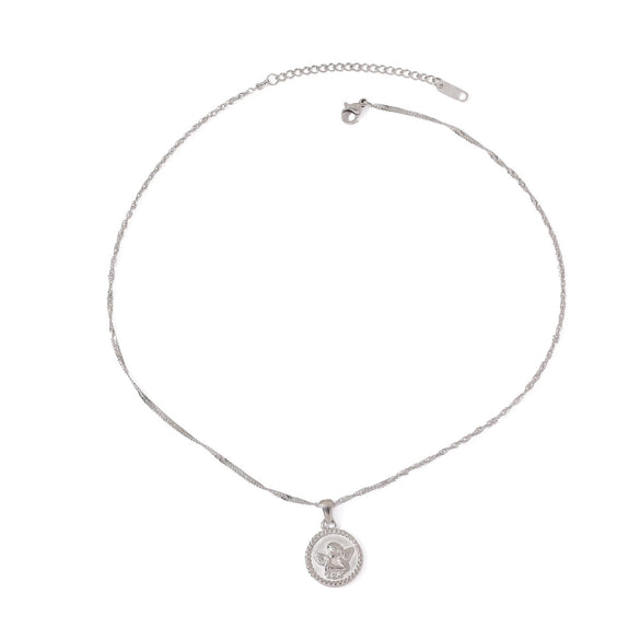 Wholesale Stainless Steel And Titanium Steel Women's Angel Geometric Pendant Necklace With Electroplating Process
