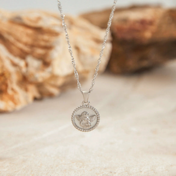 Wholesale Stainless Steel And Titanium Steel Women's Angel Geometric Pendant Necklace With Electroplating Process