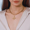 Wholesale Stainless Steel And Titanium Steel Women's Geometric Flower Cross Pendant Necklace With Diamond And Electroplating