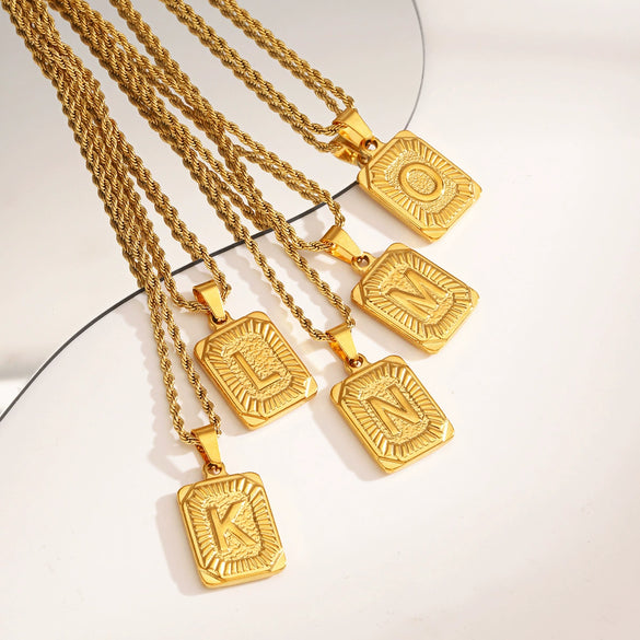 Wholesale Stainless Steel And Titanium Steel Women's Letter Square Necklace With Electroplating Treatment