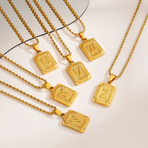 Wholesale Stainless Steel And Titanium Steel Women's Letter Square Necklace With Electroplating Treatment