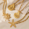 Wholesale Stainless Steel And Titanium Steel Women's Necklace With Conch Starfish Sun Patterns Electroplated Cross Chain Cuban Chain In Ins Nature Style